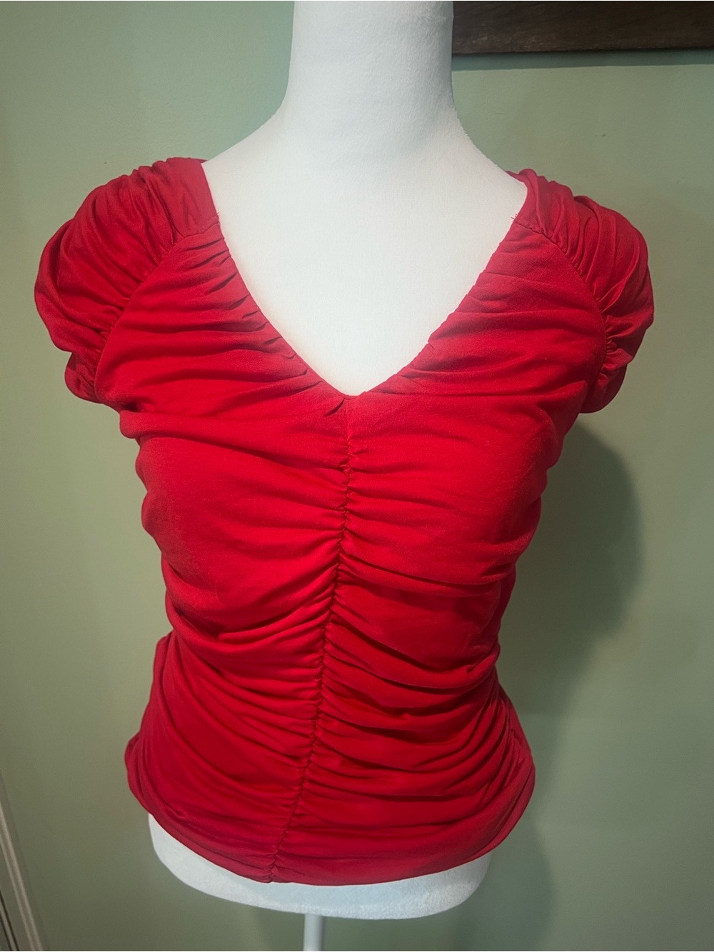 NWT Women’s Red Ruched V-Neck Top